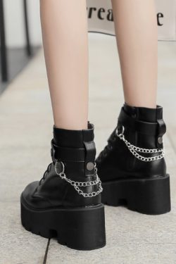 Gothic Platform Boots High Heels Lace Up Chunky Shoes