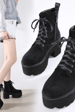 Gothic Platform Boots with Pentagram Moon Embroidery