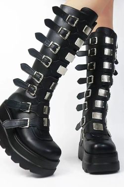 Gothic Platform Knee High Boots - Sexy Motorcycles Style