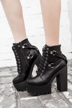 Gothic Platform Motorcycle Boots - Y2K Clothing