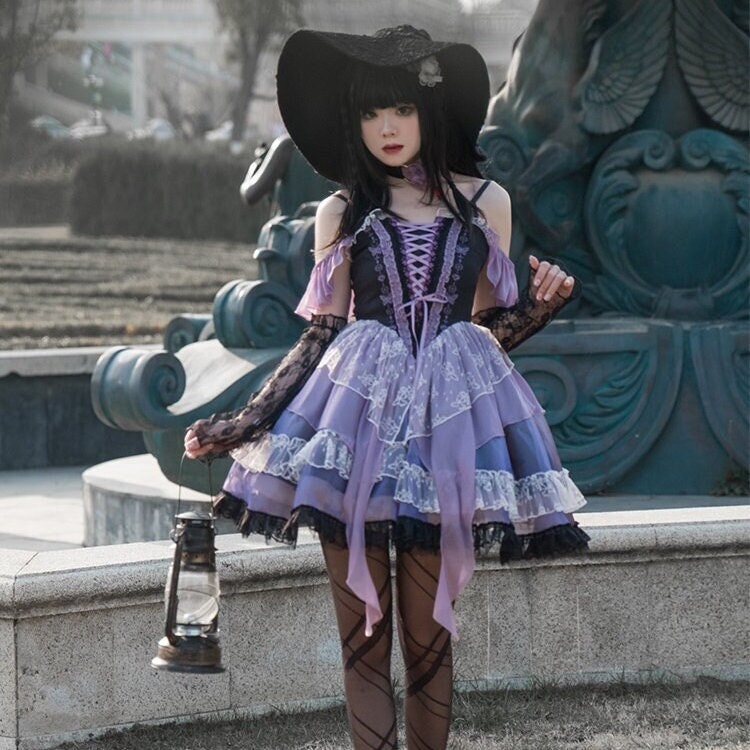 Gothic Princess Dress - Halloween Black Purple Retro Fashion