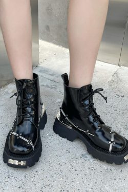 Gothic Punk Combat Boots 90s Grunge Aesthetic