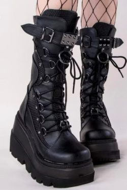 Gothic Punk Knee High Boots Unique Handcrafted Fashion