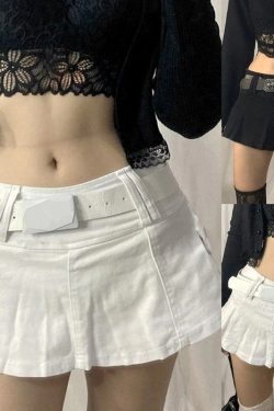 Gothic Punk Low Waist Denim Skirt - Vintage A-Line Flare Hem