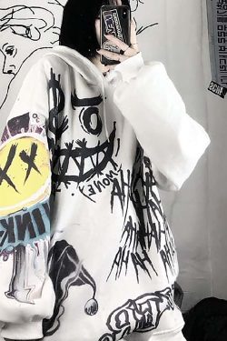 Gothic Skull Smiley Hoodie - Y2K Clothing Harajuku Style