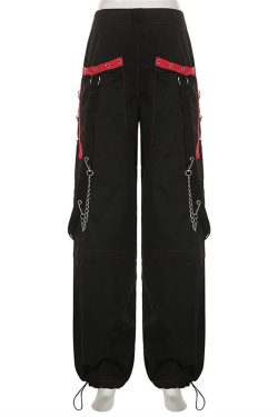 Gothic Strap Pants - Dark Punk Harajuku Black Jeans