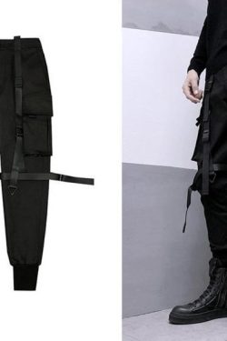 Gothic Style Cargo Pants - Elastic Waist Slim Punk Tactical