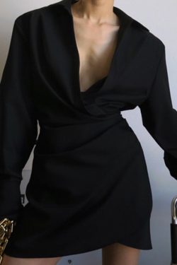 Gothic V-neck Black Dress - Trendy Elegant Women's Fashion
