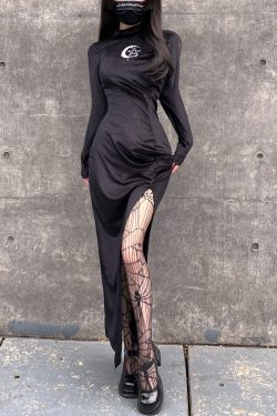 Gothic Velvet Split Dress - EGirl Gothic Harajuku Fashion