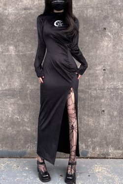 Gothic Velvet Split Dress - EGirl Gothic Harajuku Fashion