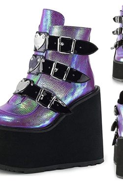 Gothic Women's Platform Boots - Wedges Shoes Lace & Buckle