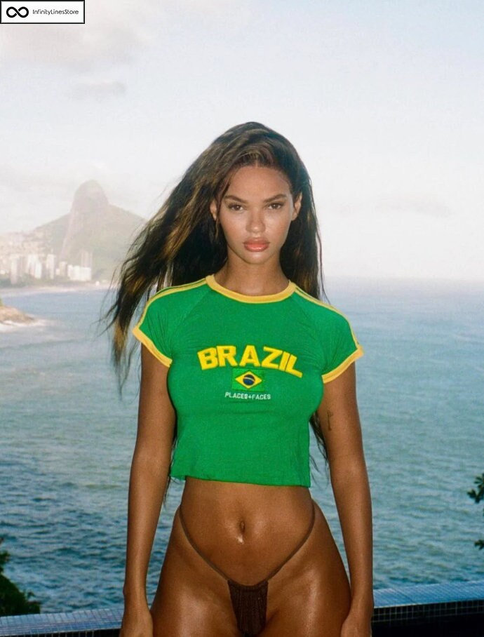 Green Brazil Crop Top Y2K Clothing Soccer T-Shirt Vintage Summer Top