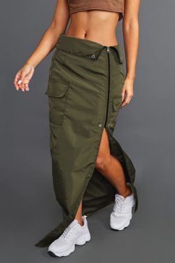 Green Cargo Skirt - Vintage Casual Retro 90s Streetwear with Pockets