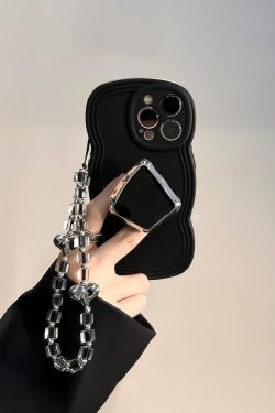 Grunge Wavy Phone Case with Heart Lanyard for iPhone 14 Pro Max