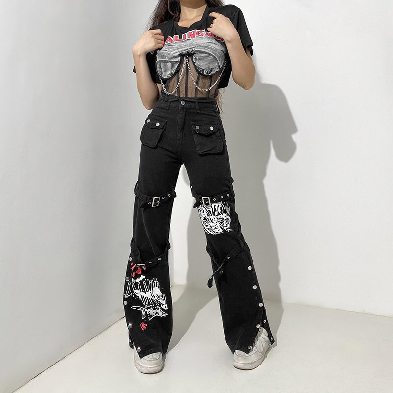 Harajuku Cargo Pants - Women's Low Waist Jeans