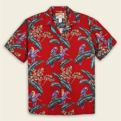 Hawaii Tropical Parrot Print Short Sleeve Aloha Shirt