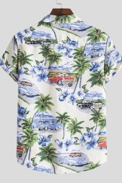 Hawaiian Floral Print Men's Shirt - Harajuku Streetwear