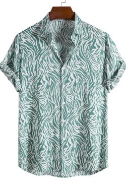 Hawaiian Leopard Print Button Down Shirt - Tropical Beach Aloha Top