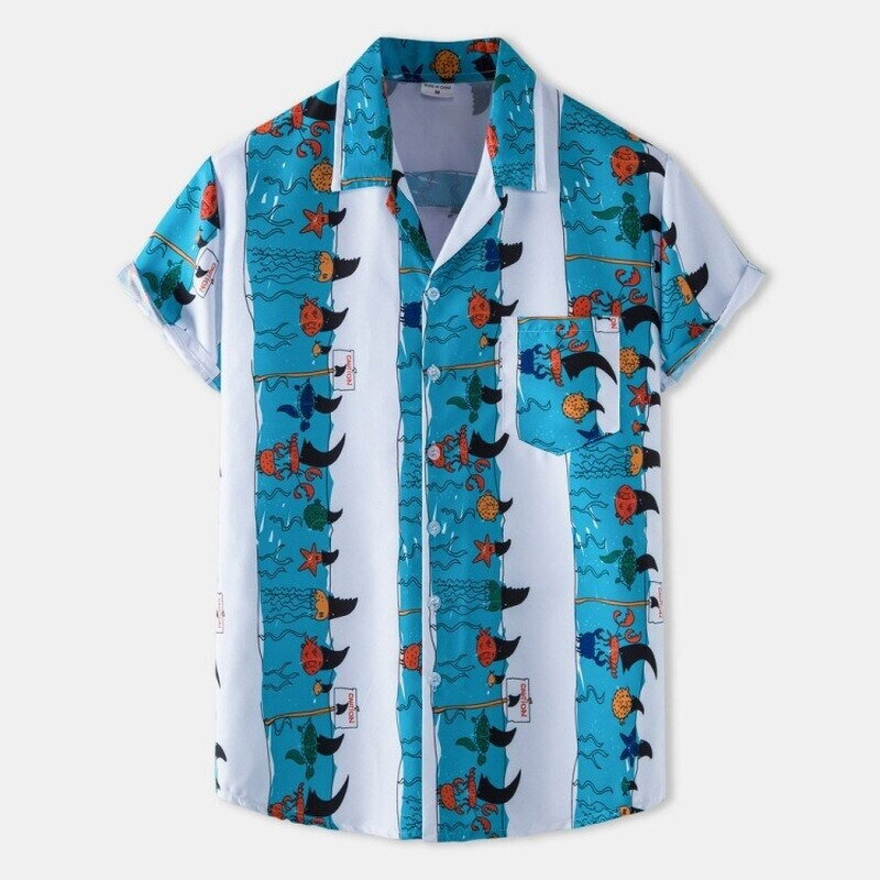 Hawaiian Men's MultiColor Striped Beach Shirt - Loose Fit