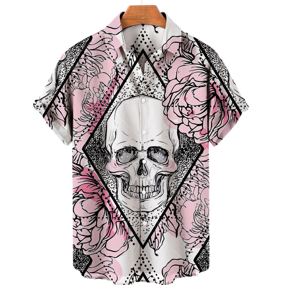 Hawaiian Skull Pattern Short Sleeve Men's Shirt