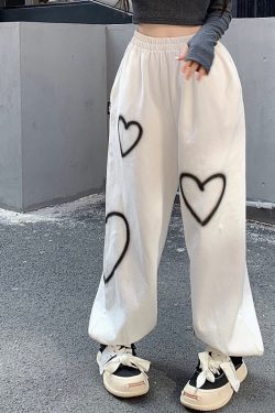Heart Print Baggy Sweatpants Y2K Streetwear Fashion