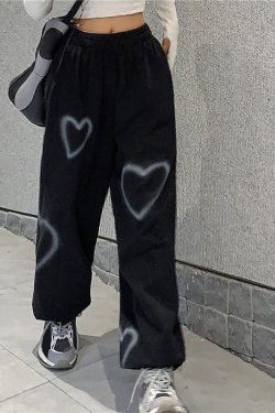 Heart Print Baggy Sweatpants Y2K Streetwear Fashion