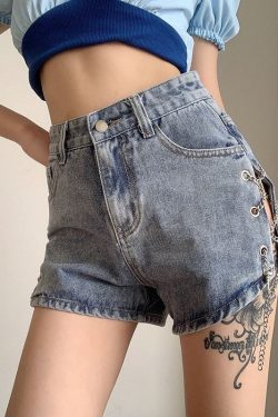 High Waisted Blue Denim Booty Shorts - Y2K Streetwear