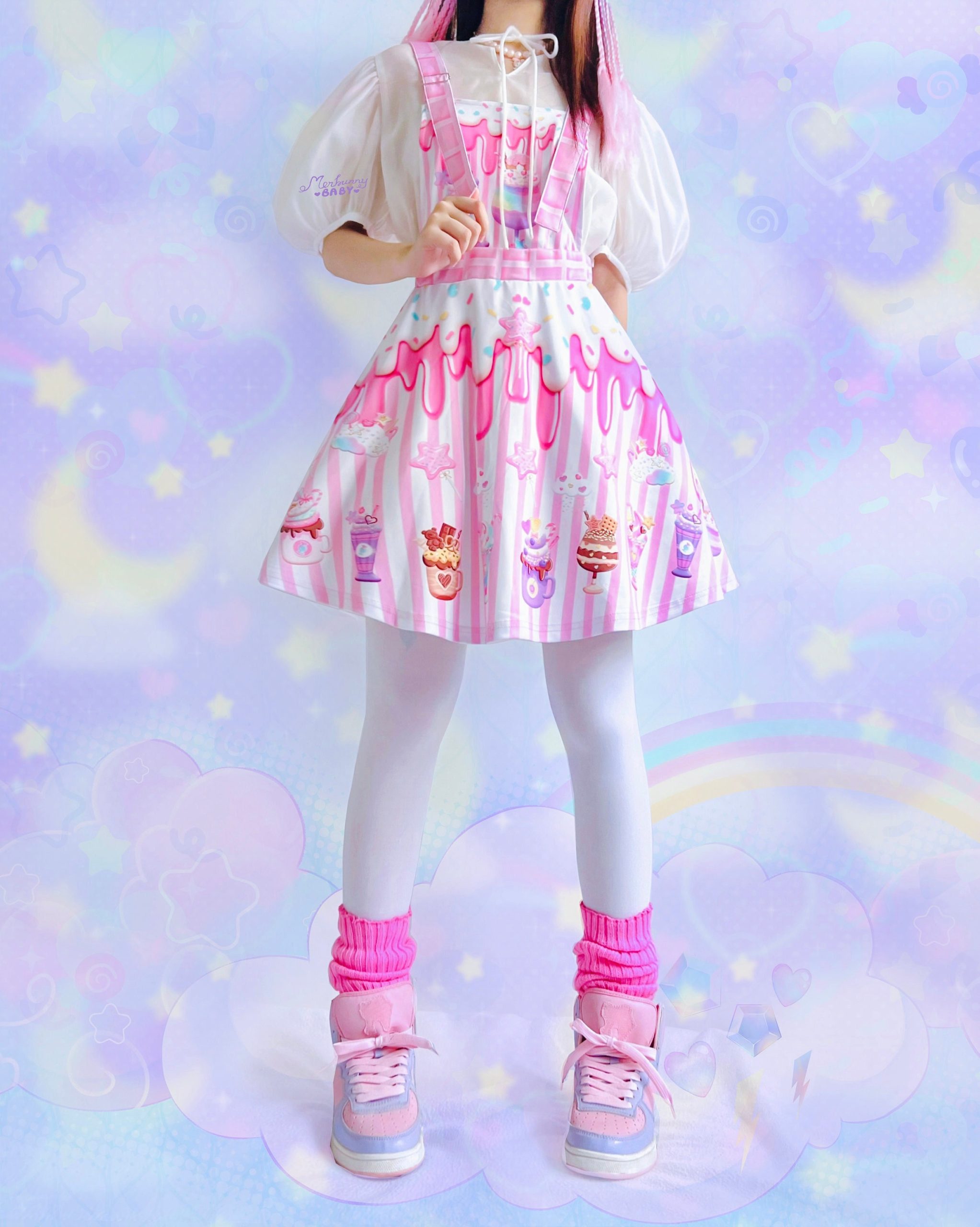 Kawaii Food Apron Dress - Sweetland - Pastel Pink - Y2K Clothing