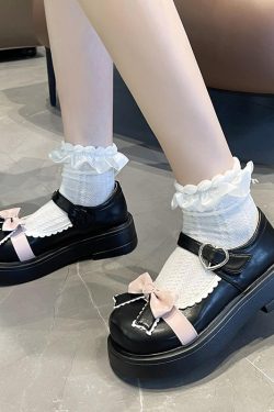 Kawaii Lolita Platform Shoes with Cute Bow - Y2K Fashion