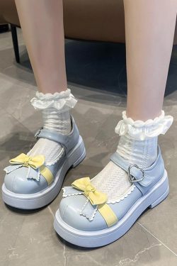 Kawaii Lolita Platform Shoes with Cute Bow - Y2K Fashion