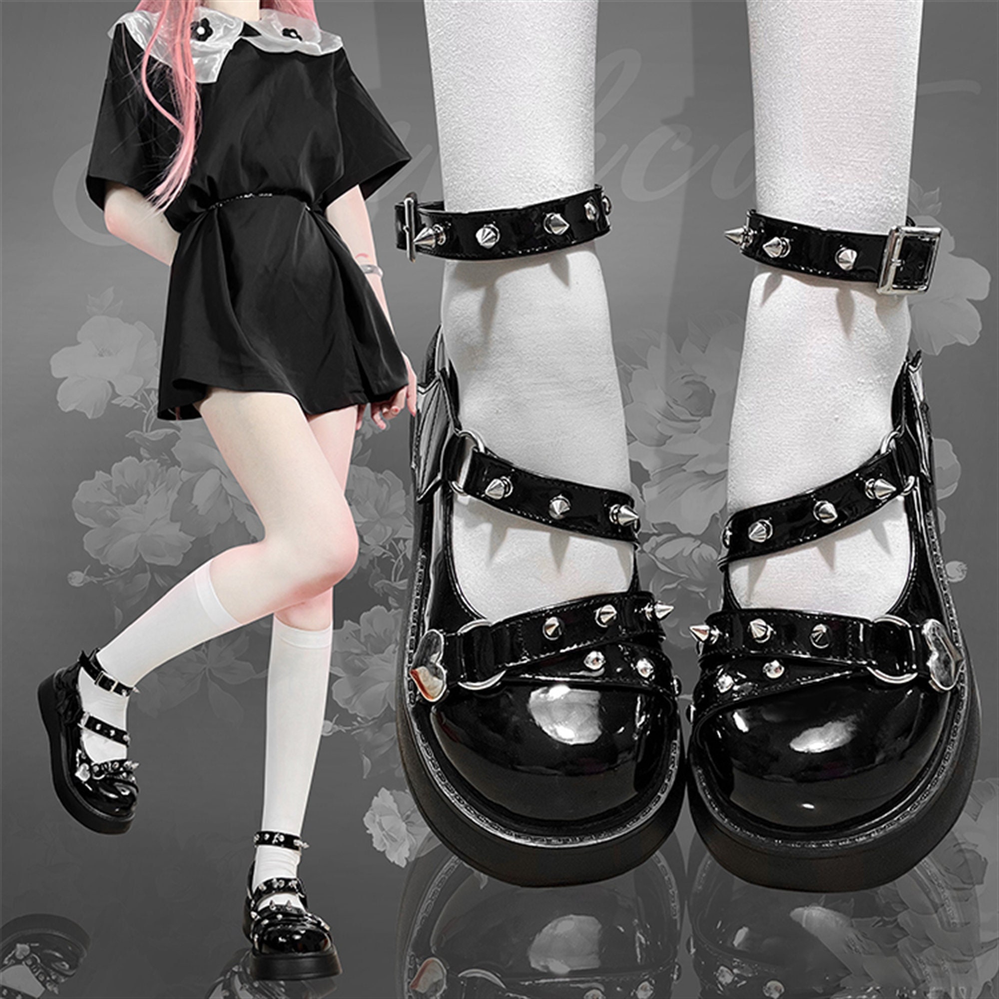 Kawaii Lolita Shoes with Rivets - Y2K Fashion