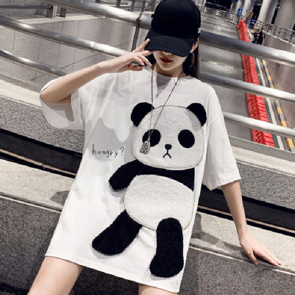 Kawaii Panda Embroidered Streetwear T-Shirt - Teenage Girl Gift