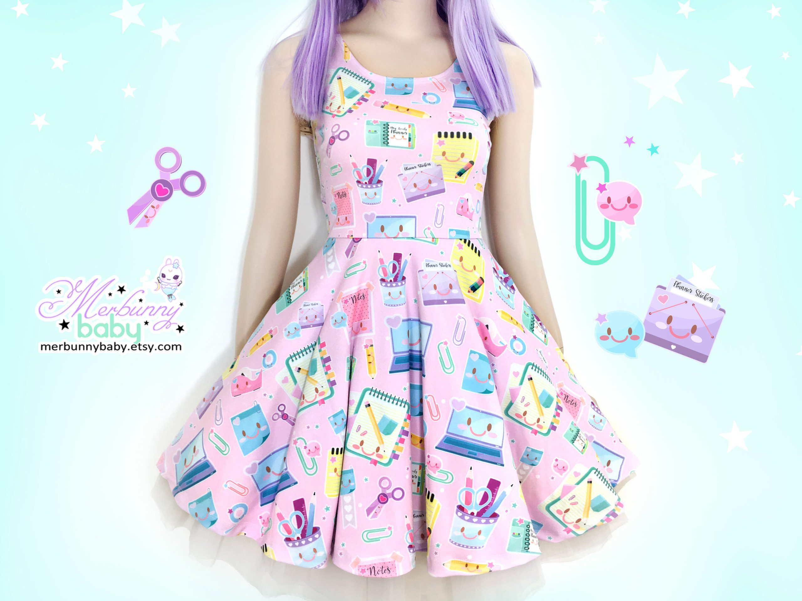 Kawaii Skater Dress - Pastel Pink - XS to 5XL - Y2K Clothing