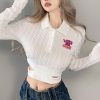Kawaii White Cropped Knit Shirt - Korean Style