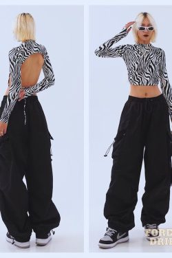 Korean Streetwear Cargo Pants - Comfy Baggy Trousers with Drawstring