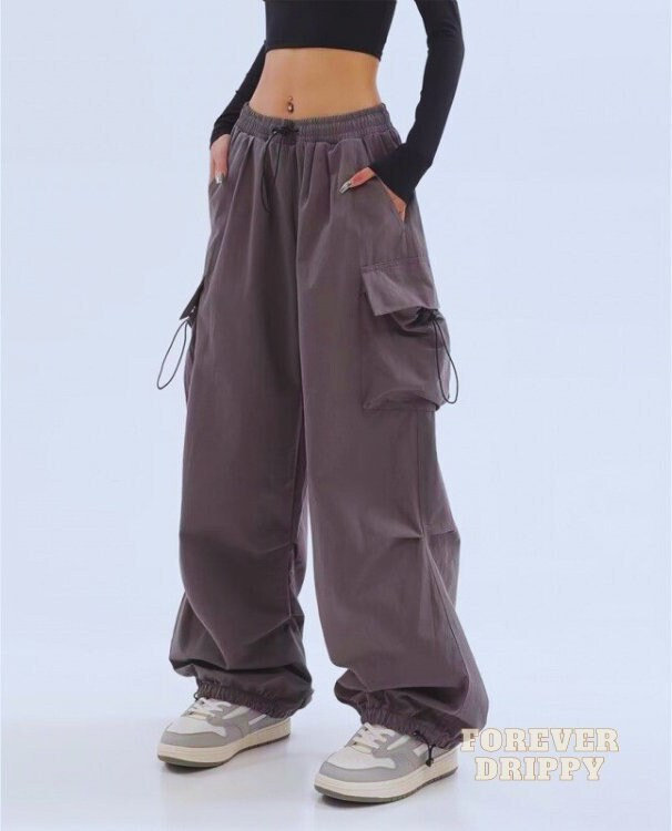 Korean Streetwear Cargo Pants - Comfy Baggy Trousers with Drawstring