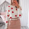 Korean Style Embroidered Heart Sweater - Harajuku Beige Pullover