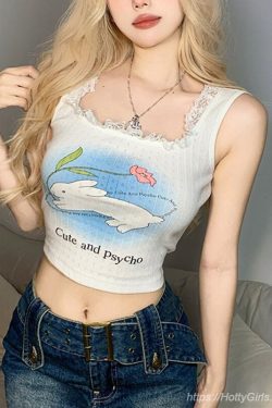 Korean Style Lolita Sleeveless Crop Top with Cute Rabbit