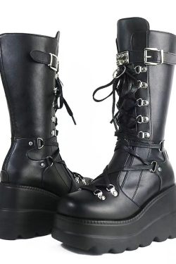 Lace Up Combat Boots Wedge Bottom Motorcycle Boots