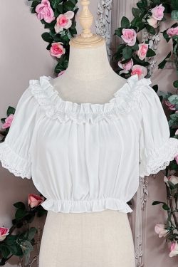 Lace Women Shirt Victorian Inspired Short Sleeve Blouse