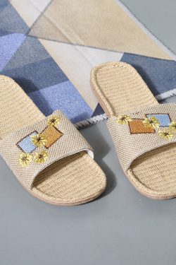 Linen Slippers for Women - Fashion Flower Eva Sandals -