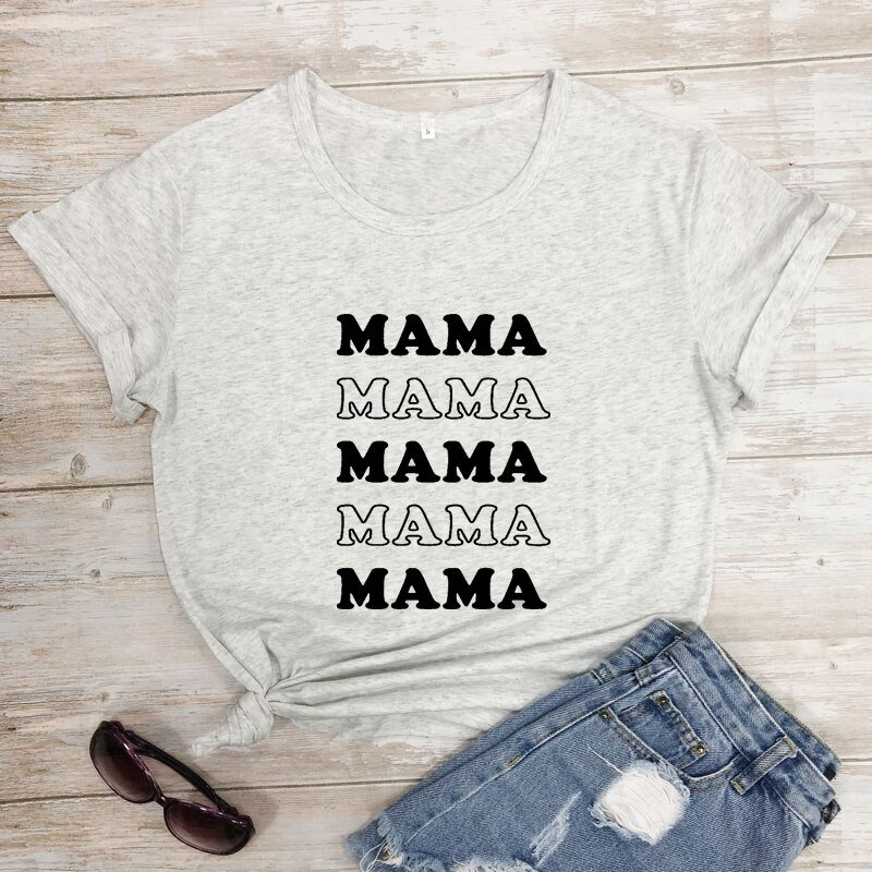 Mama Letter Print T-shirt - Black Sky Blue Yellow Red Color