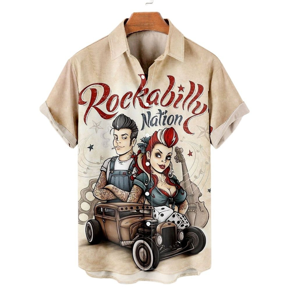 Men's 3D Vintage Rocker Print Hawaiian Shirt - Y2K Clothing
