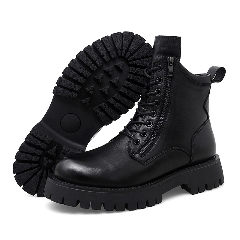 Men's Genuine Leather Black Ankle Boots - Y2K Clothing