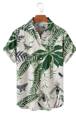 Men's Hawaiian Palm Leaf Printed Shirt: Breathable Summer Beach Blouse
