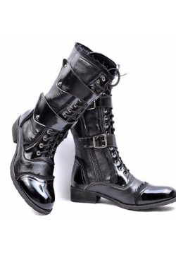 Men's Knight Boots - Mid Leg, Patent Leather, Casual Style (51)