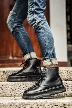 Men's Lace-Up Handmade Casual Ankle Boots - Y2K Gothic Chelsea