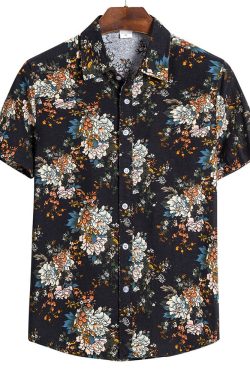 Men's Slim Fit Floral Print Shirt - Y2K Harajuku Style Beach Casual