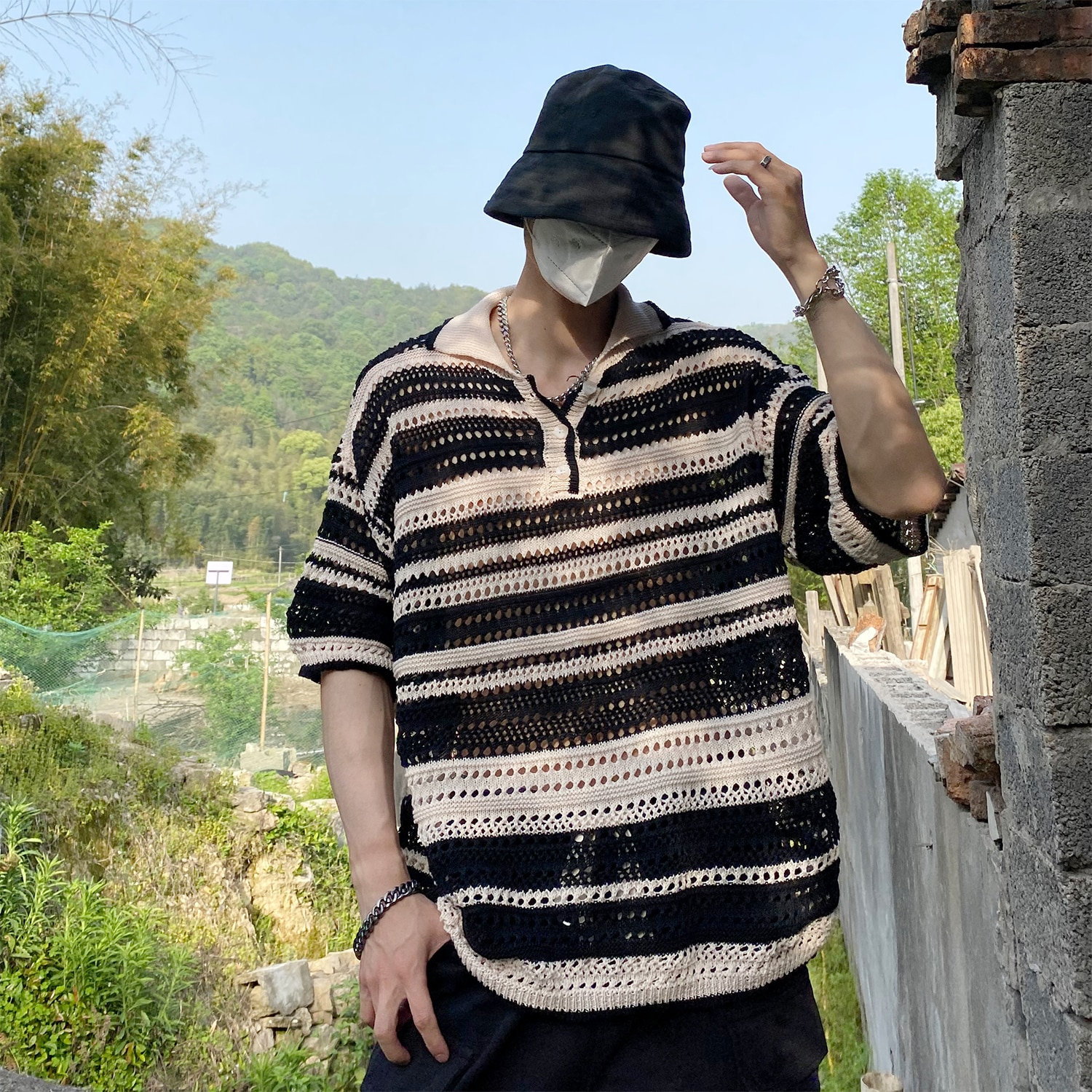 Men's Summer Hollow Out Knitted Tops - Y2K Fashion