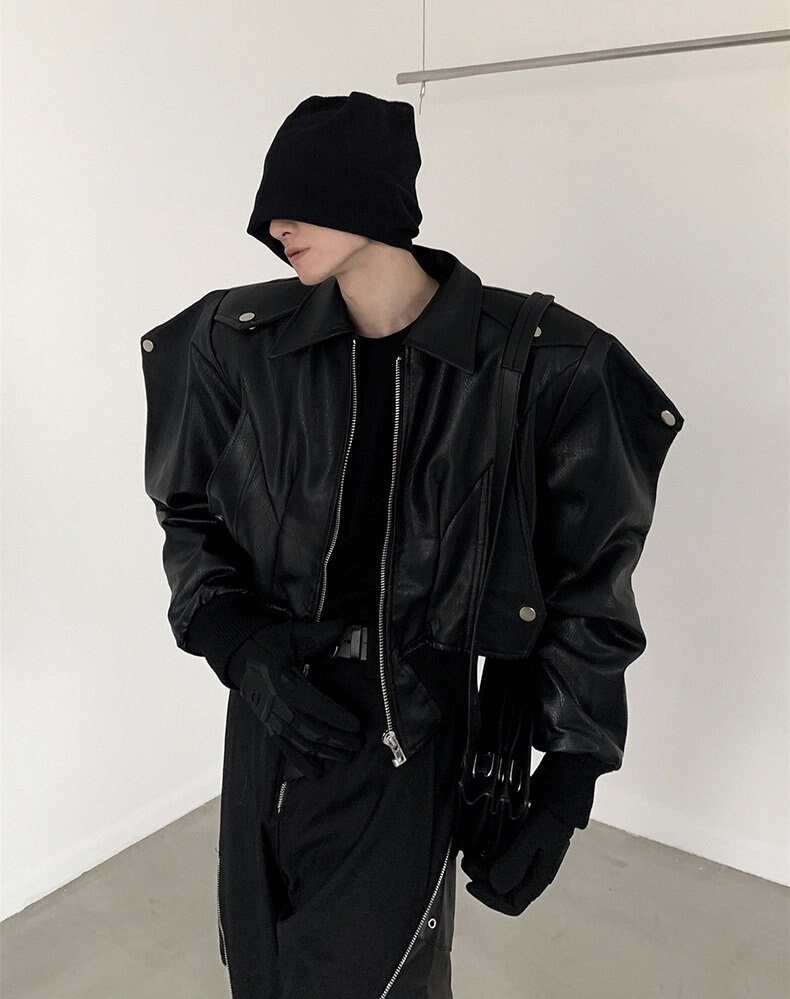 Men's Vegan Leather Bomber Jacket | High Quality Y2K Clothing